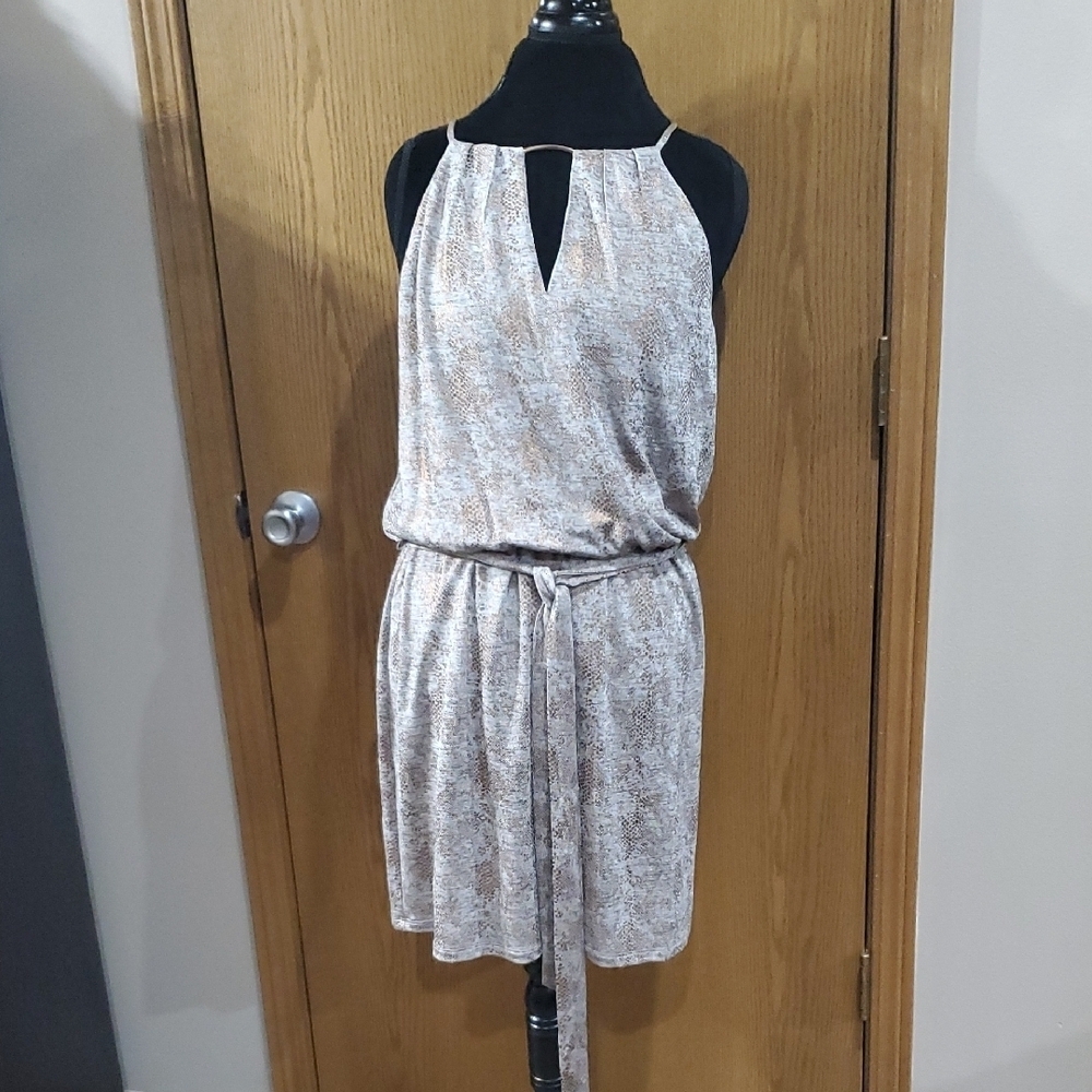 White House Black Market Silver Bronze Kyhil Nik Blouson Halter Dress
